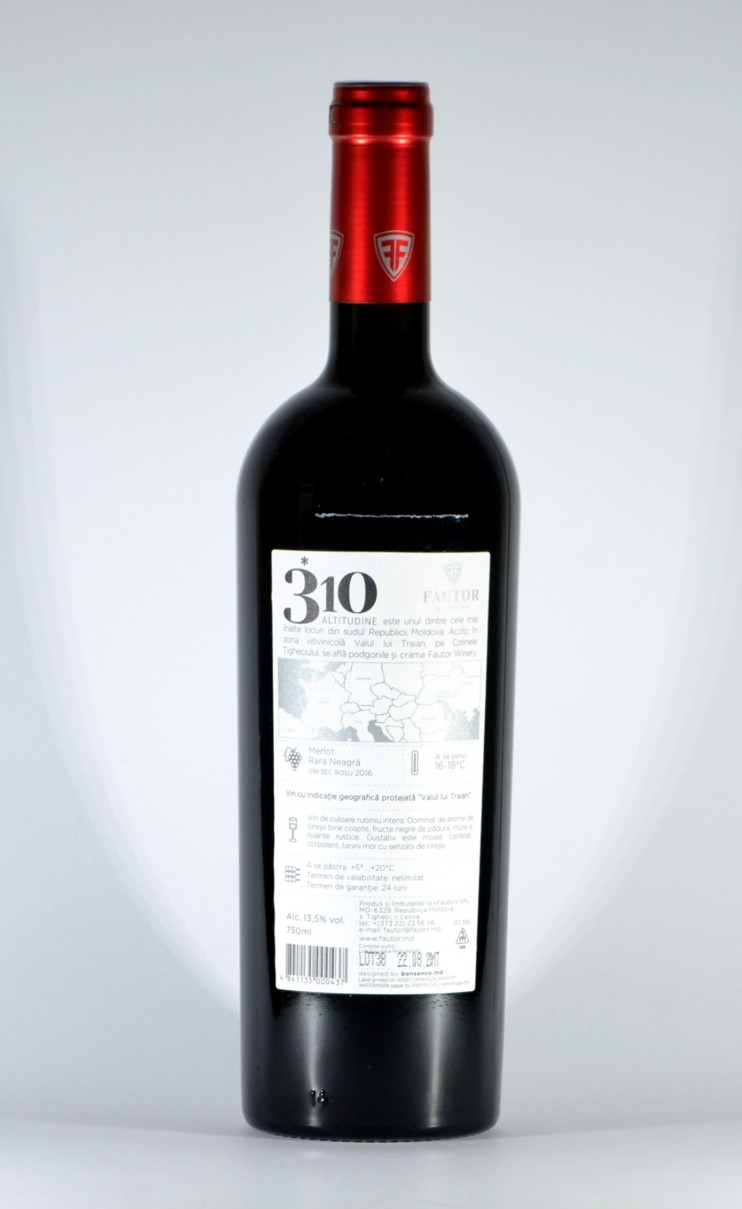 Вино "Мерло - Рара нягрэ" 2019, 310 Altitudine, Fautor. 0,75 л.