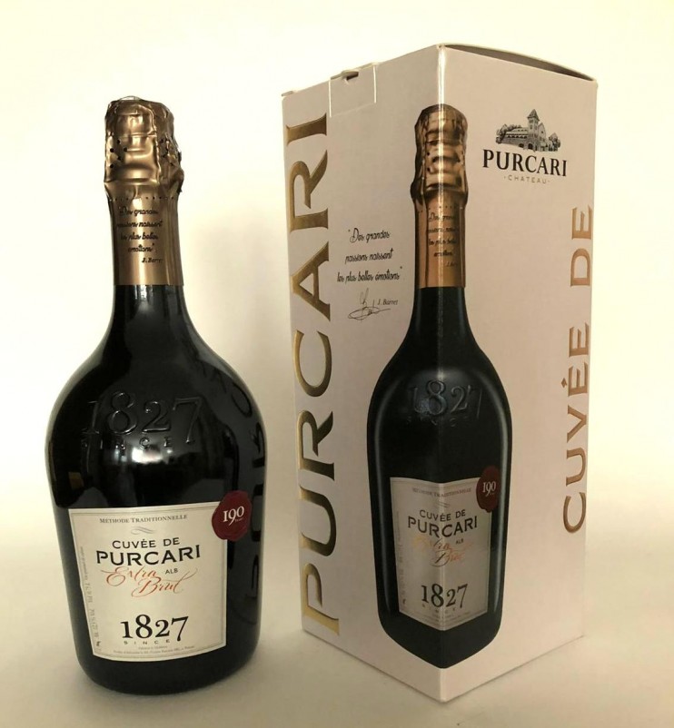 Шампанское "Кюве де Пуркарь" белое экстра-брют, в коробке.
